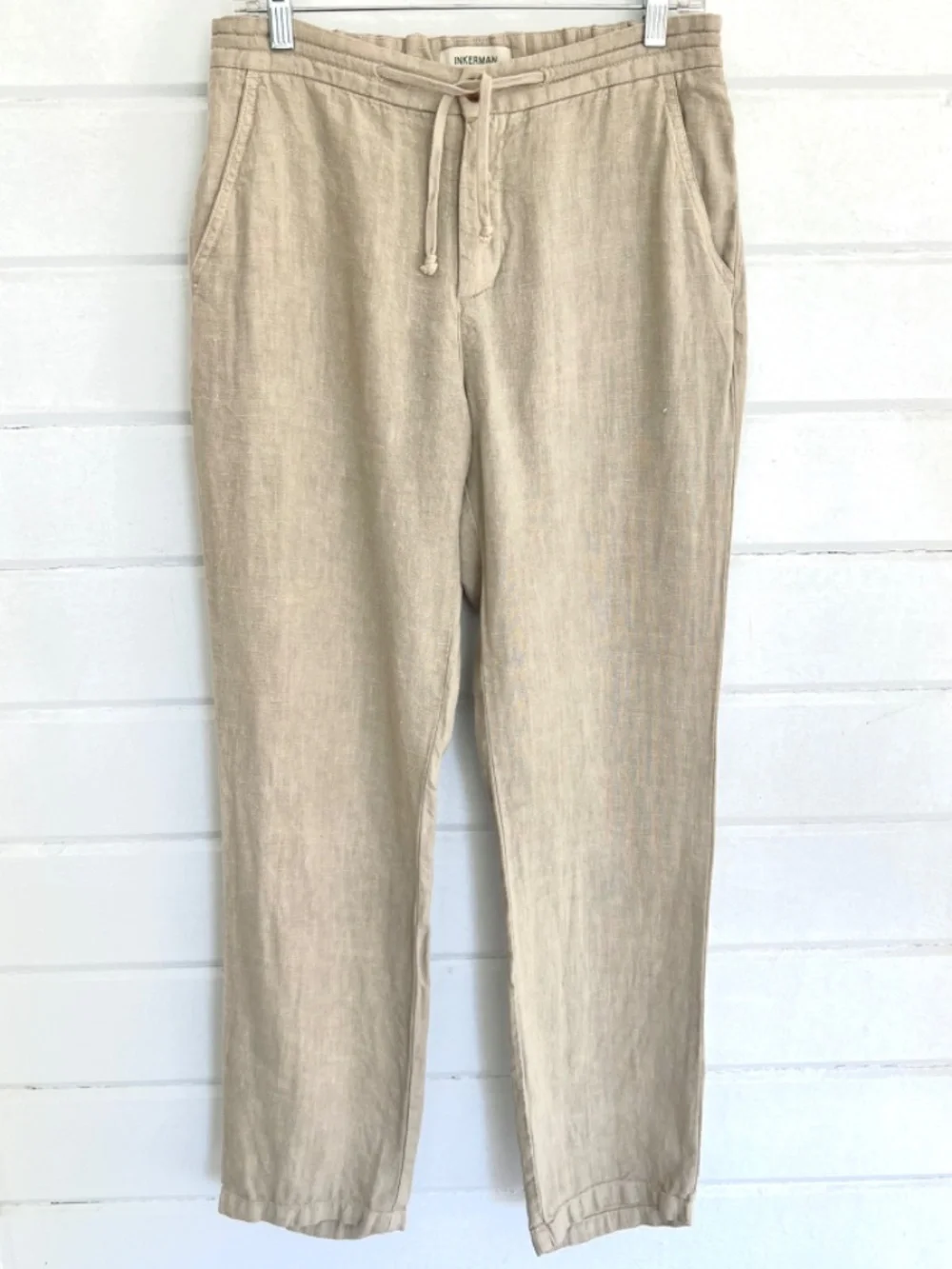 INKERMAN Organic Linen Drawstring Pants in Sand - 30
